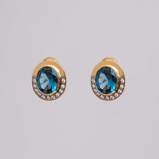 Aquamarine and Zircon Halo Earrings in Gold