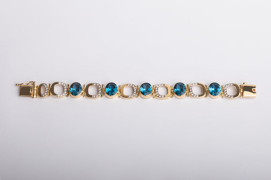 Aquamarine and Zircon Halo Bracelet in Gold