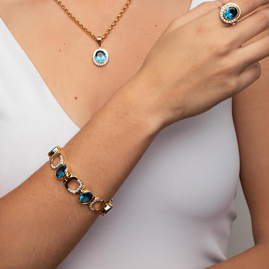 Aquamarine and Zircon Halo Bracelet in Gold